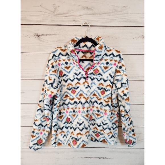 Eddie Bauer Sweaters - Eddie Bauer Womens Multicolor Geometric Long Sleeve Fleece Pullover Sweater Sz M